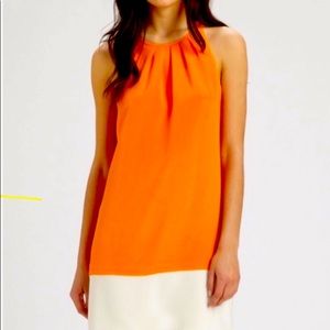 THEORY Orange Silk Shift Halter Dress Size 8 Charlaine Dopamine Dressing